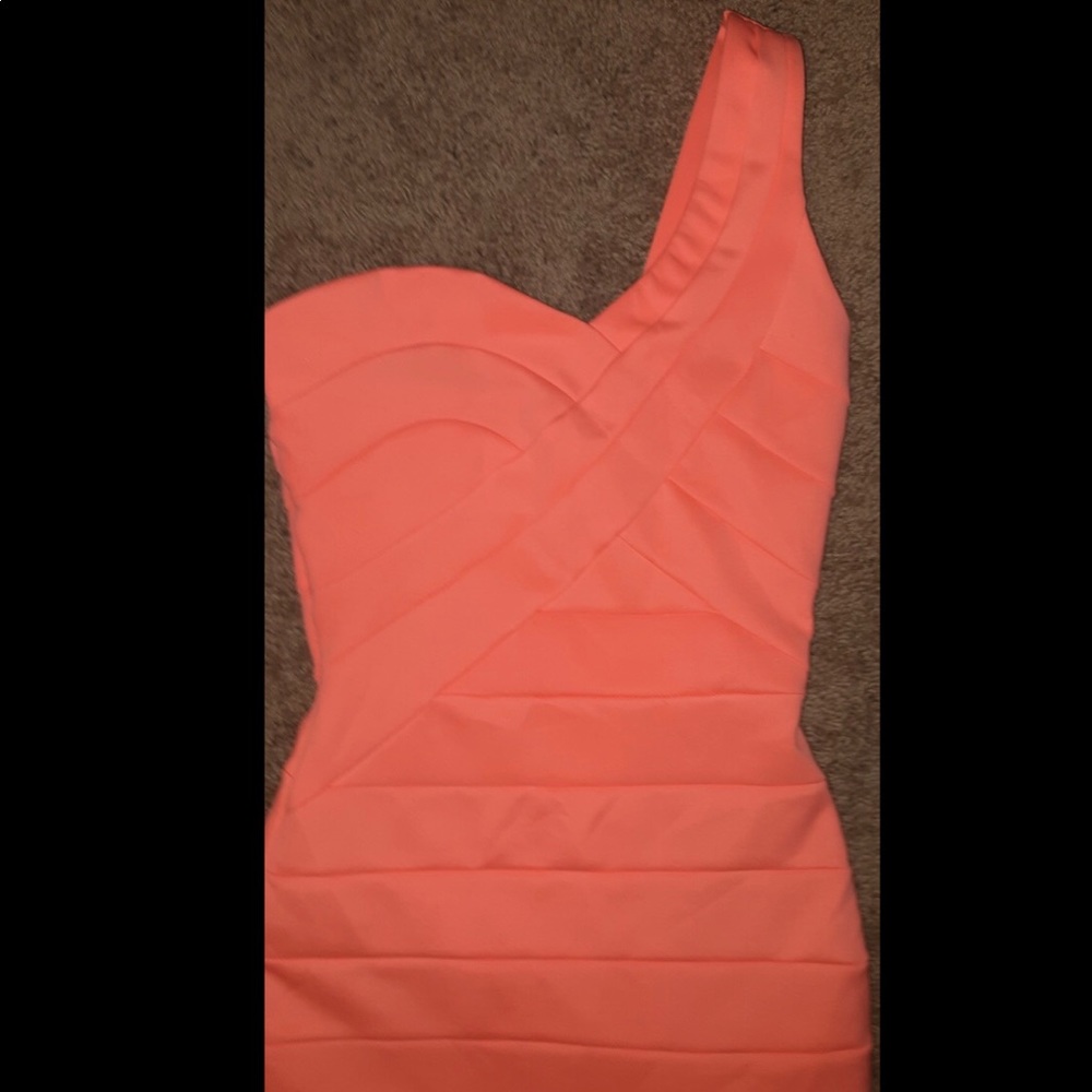 coral tight/mini one shoulder dress